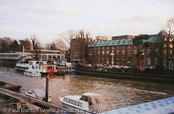 The Studios from the bridge. Notice the Sir Thomas More moored alongside the Studios.