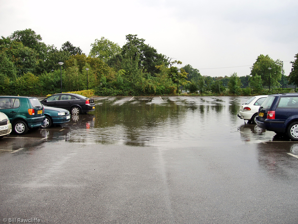 The flooded car park when leaving