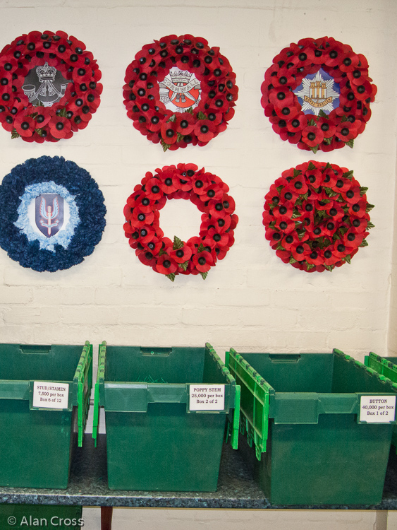 In the poppy and wreath assembly room