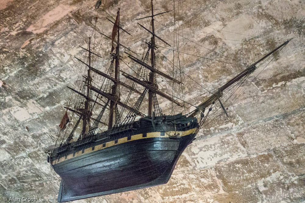 The model ship suspended from the ceiling in the Ship Room