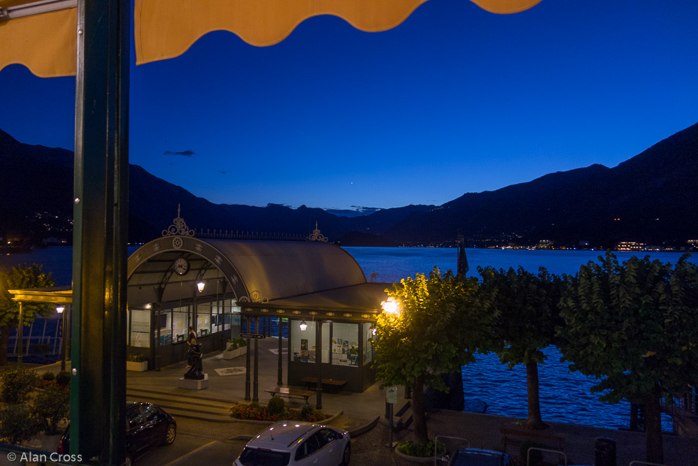 Twilight across the lake as seen from our dining room, Hotel du Lac