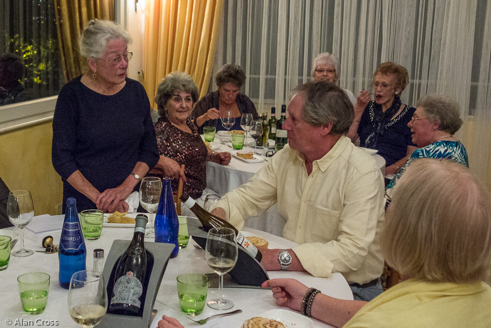 Group dinner at Hotel du Lac: Barbara leading vote of thanks to AlanH