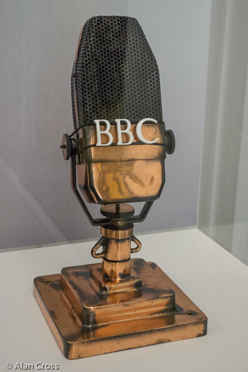The iconic BBC microphone from the 1940s, now in a showcase