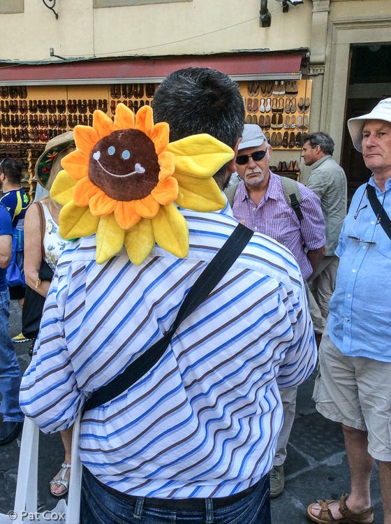 Florence. Our guide Luca and his 'flag'. Shame only the sunflower was smiling!