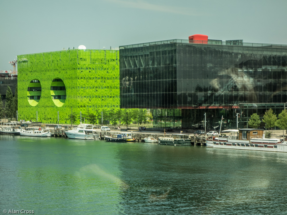Euronews (green) building on the banks of the Rhone