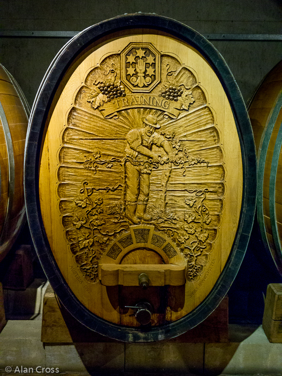 Decorative barrels made from local oak trees that were felled by the 1987 storm