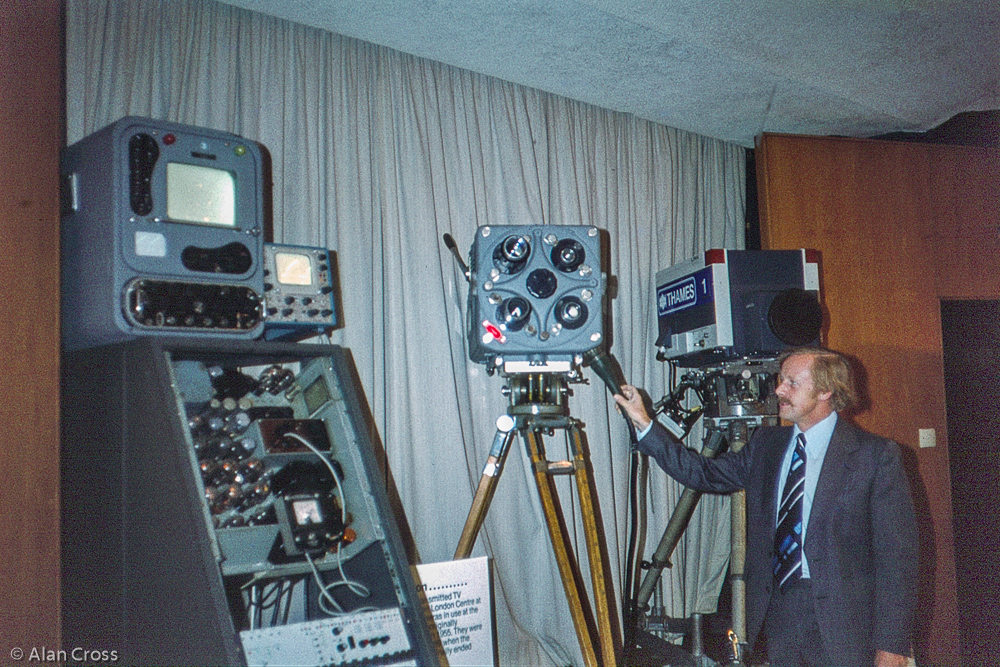 Engineer Ken Walker with two generations of studio cameras