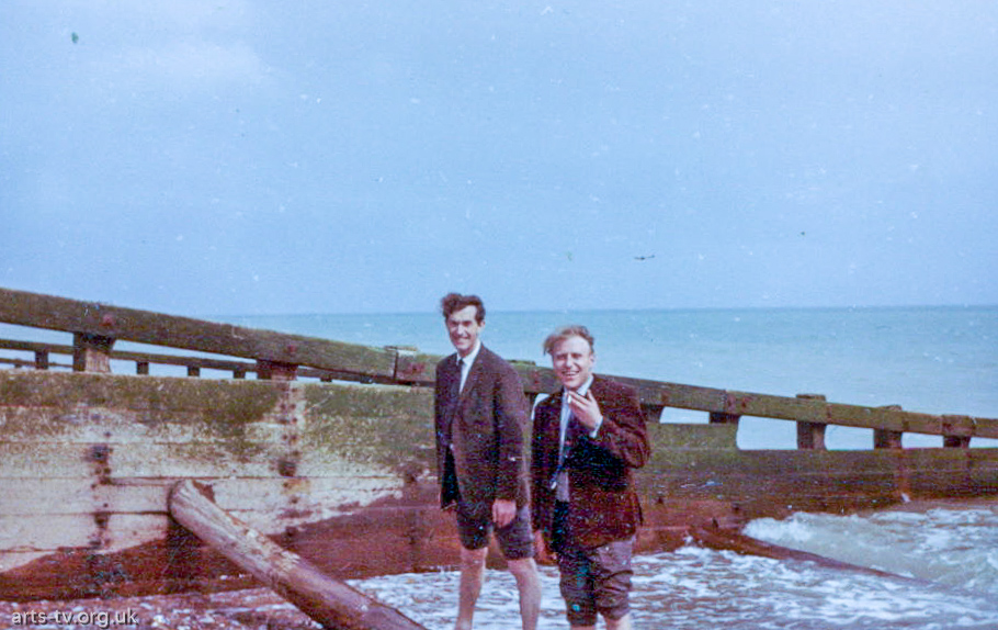 Peter Hodgson, Mike Hobbs standing in sea – 1966
