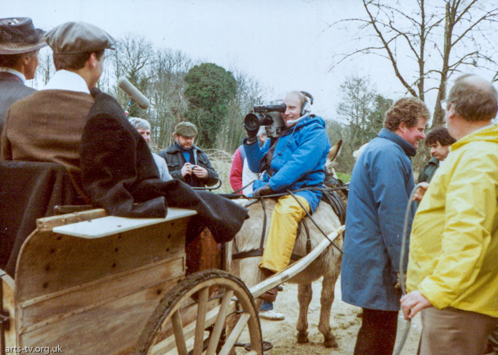 Mike Hobbs with camera on  donkey "Easter Story" (?)Ken Tester-Brown, John Ridge, Tony Taylor