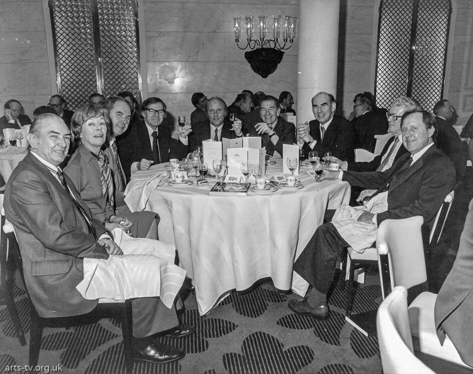 Group at dinner function. 5th from left Mike Hobbs, ? Geoffrey Lugg?, ?, Chris? (Sound)